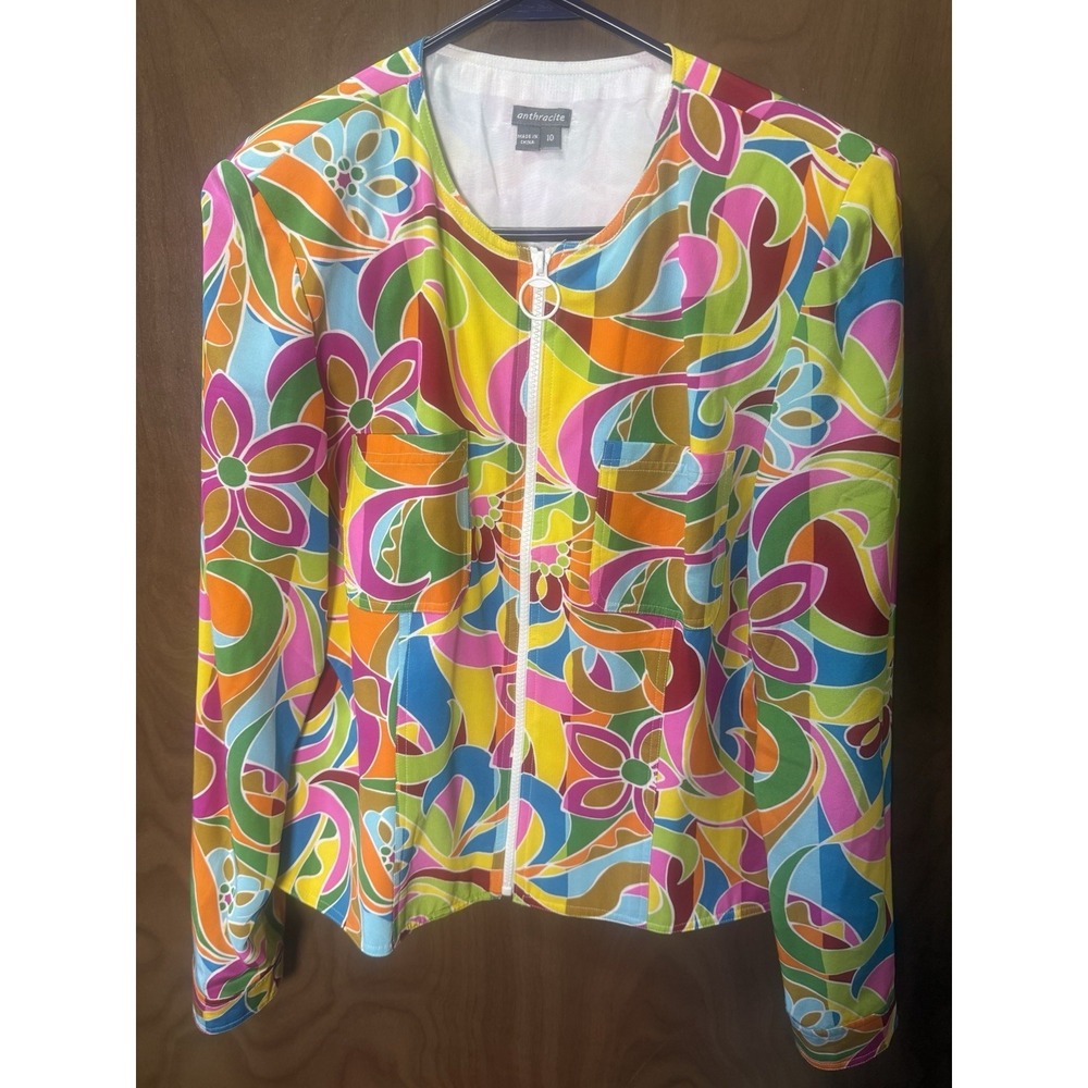 Anthropology Anthracite Lightweight‎ Bright Zip Jacket Clowncore Spring Size 10